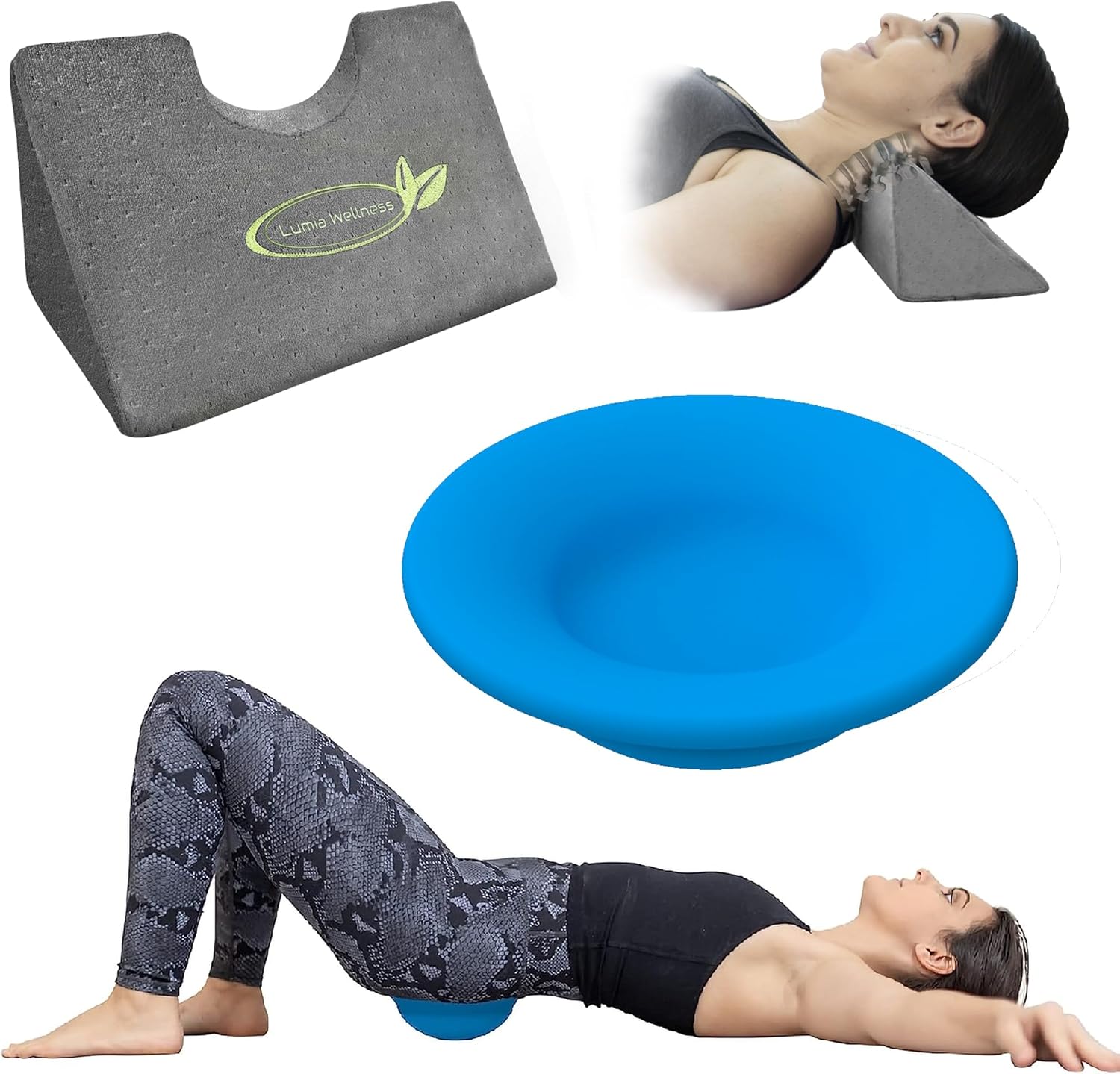 Lumia Wellness Cervical Traction Wedge Neck Stretcher for Neck Pain Relief and Sac Bowl Lower Back and Hip Pain Relief Bundle