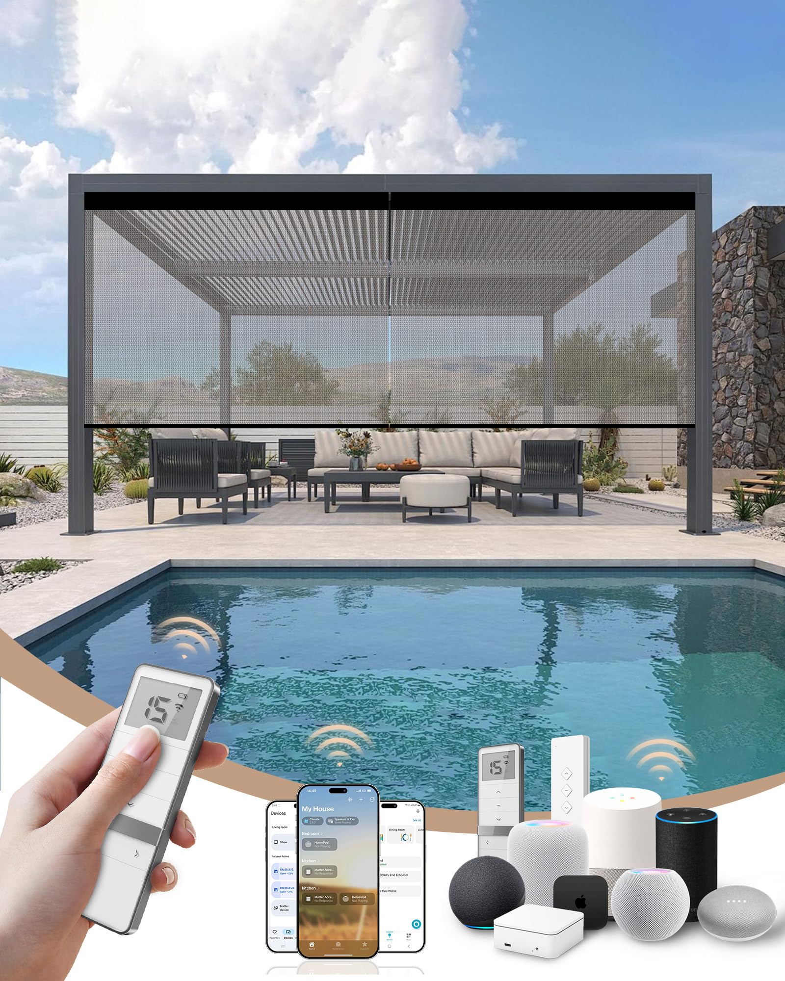 Kincmo Motorized Outdoor Shades, Outdoor Motorized Blinds for Patio Porch