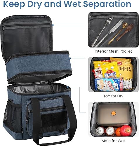 Miniatura 3 de Lonchera grande de doble cubierta para hombres, bolsa de almuerzo expandible aislada, a prueba de fugas, para el trabajo, campamento, playa, turnos,