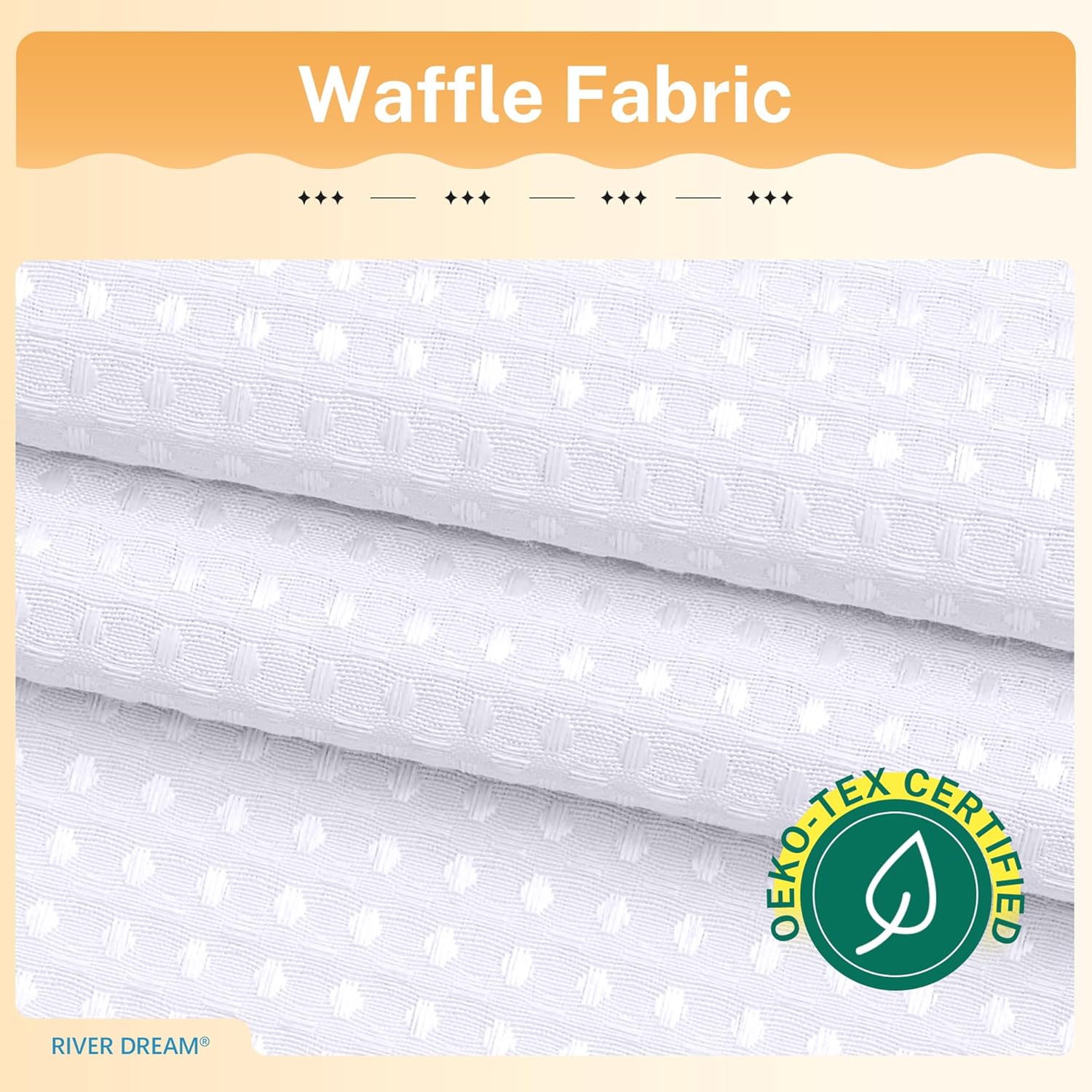 River Dream Waffle 3 in 1 Shower Curtain Set, White Fabric Shower Curtain and Clear Liner Set with Double Sided Hooks, Waterproof, 72" W*72" H