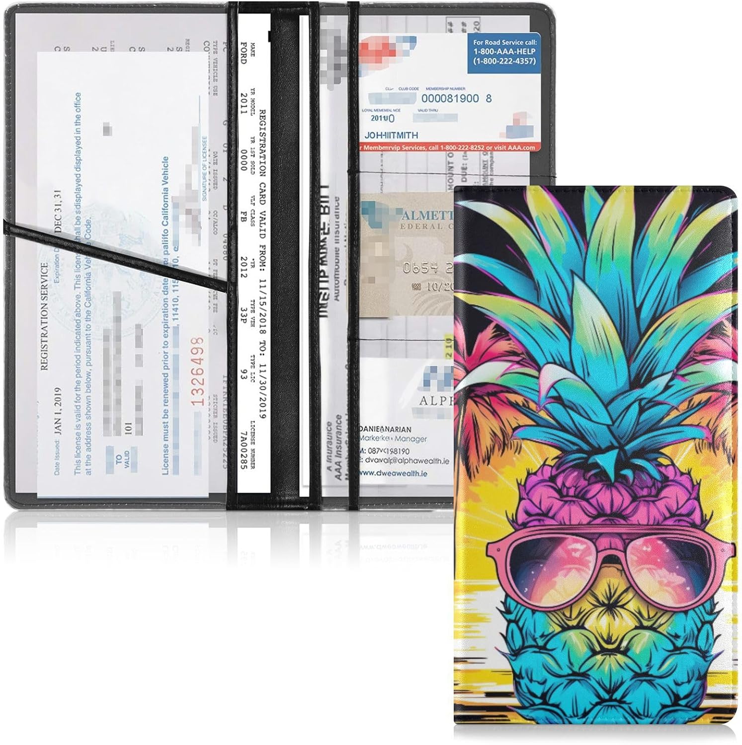 Sunglasses Pineapple Funny Car Registration and Insurance Holder Vehicle Glove Box Organizer Car Accessories Wallet Case for Women Men 202b3499