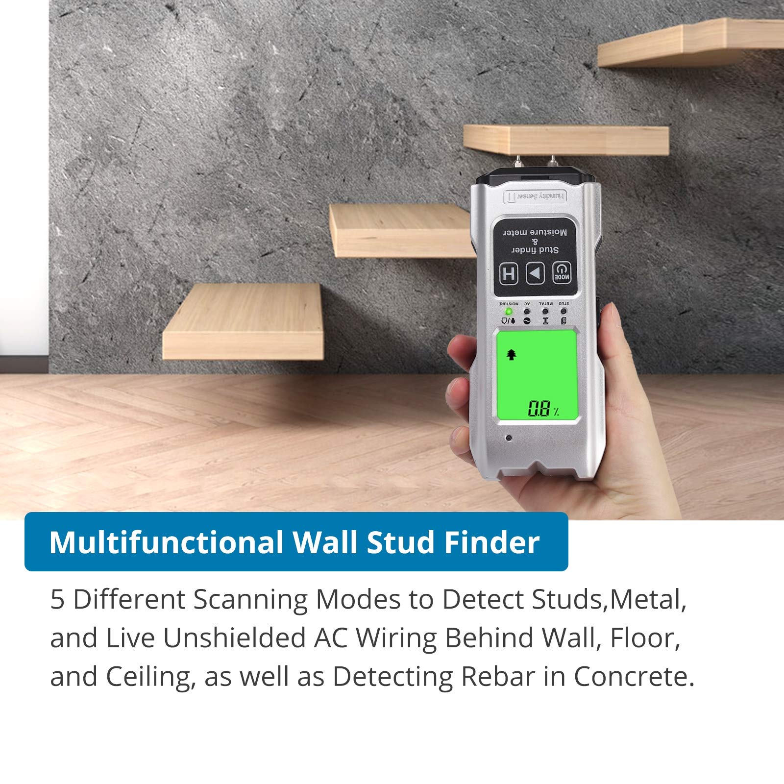 Détecteur de Goujon, capteur de détecteur de Mur, Recherche Centrale de Scanner Mural électronique avec écran LCD pour Goujons en Bois et métal Détection de la température de l'humidité du Fil AC