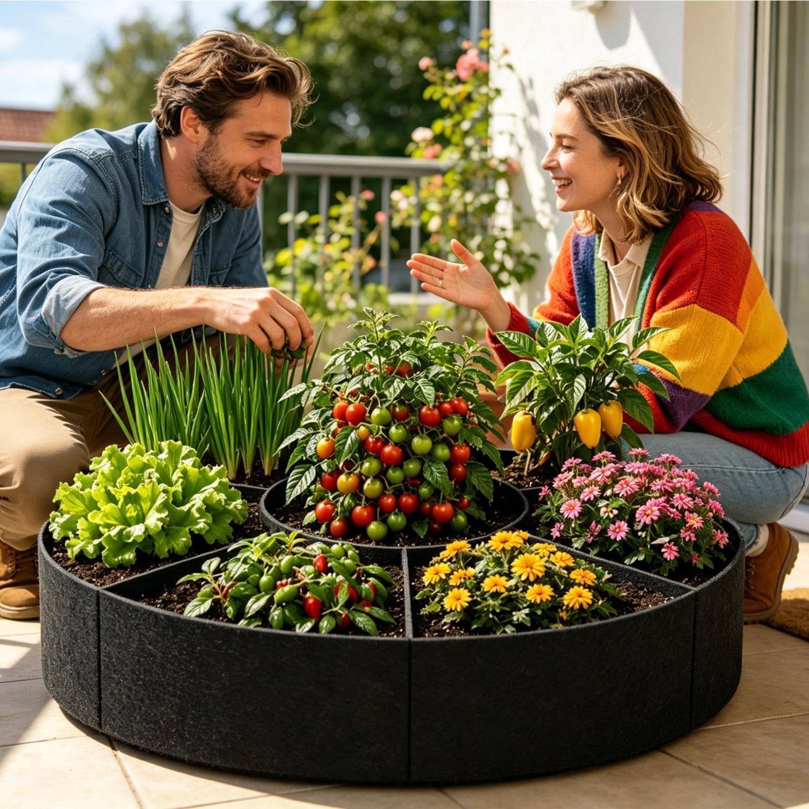7 bolsillos redondos de tela gruesa para jardín, bolsas de tela para plantas, patatas, cebollas, tomates, flores, interiores, exteriores, balcony