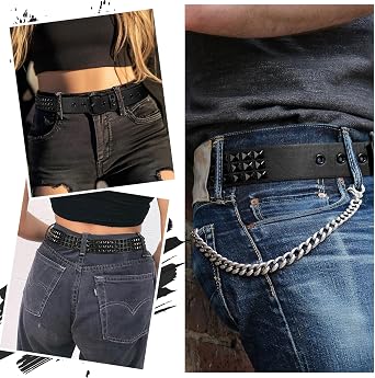 Studded Belt for Women and Men Goth Metal Punk Belt Scene Style Cool Belts for Jeans