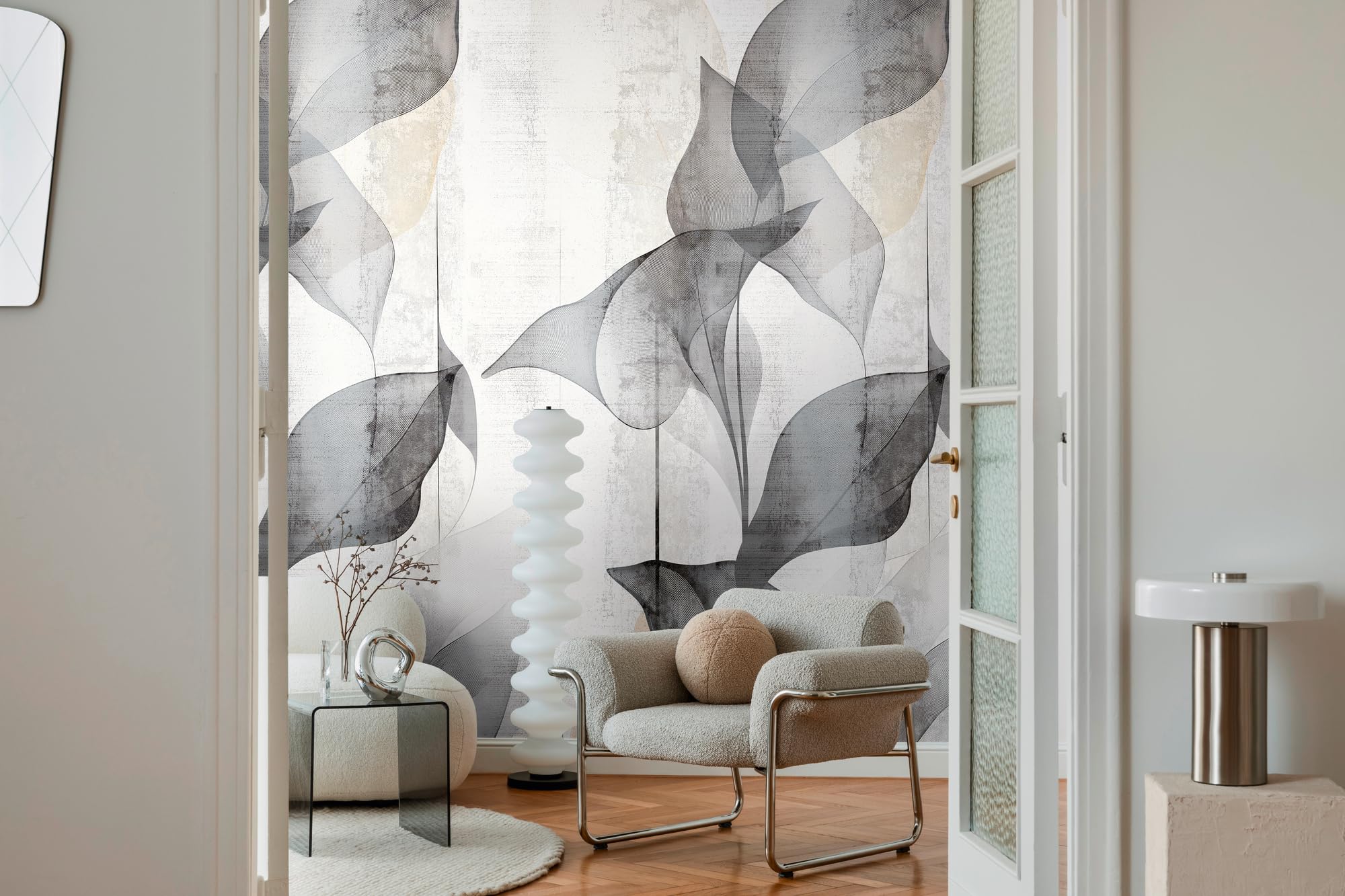 Livingwalls CosmoLiving Non-Woven Wallpaper with Leaf Design in Grey, White, Black – 8,80 x 0,53 m Designer Wallpaper by Cosmopolitan – 791449