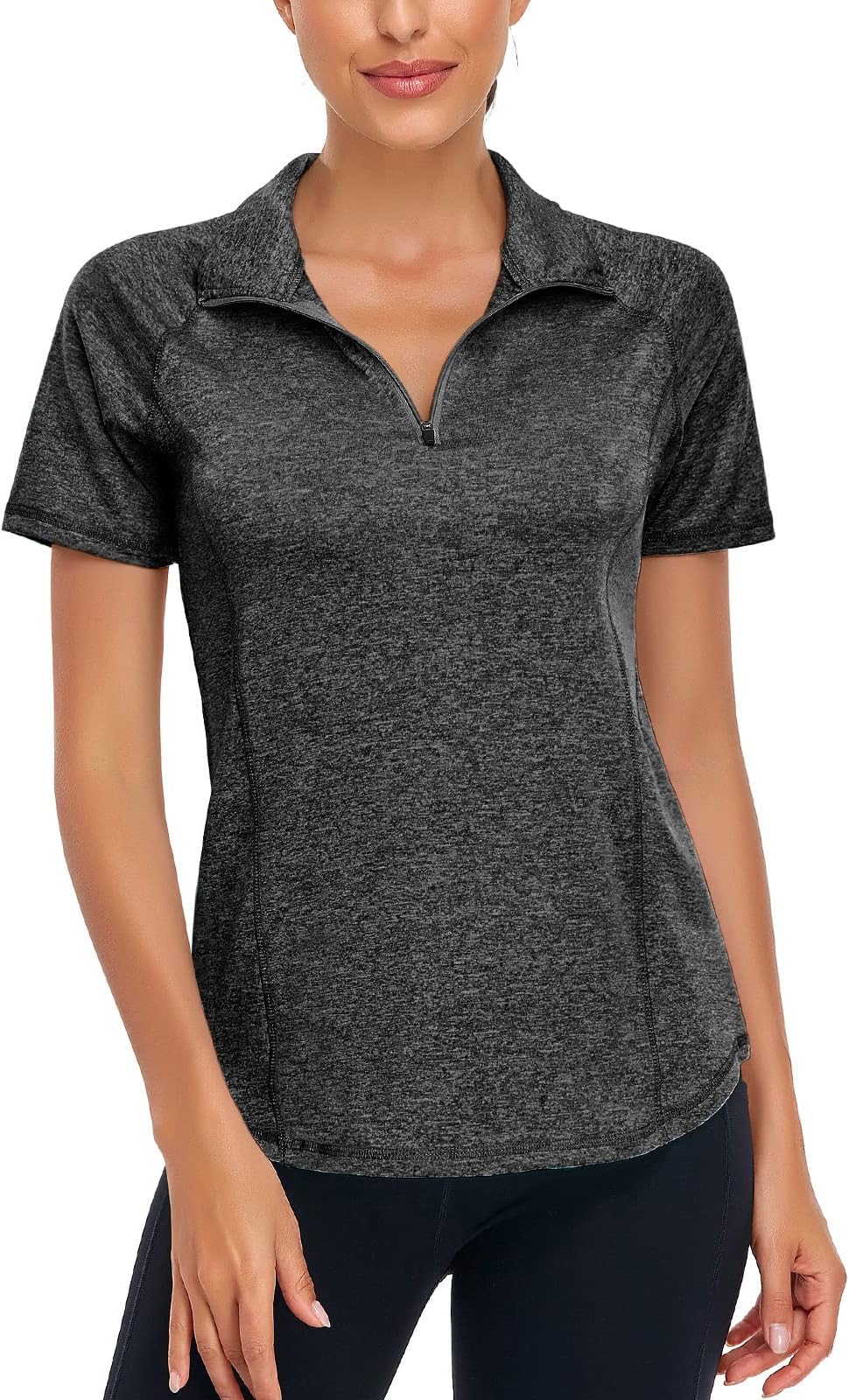 LuraneeYoga Tops for Women, Luranee Plus Size Loose Fit Short Sleeve 1/4 Zip Running Jackets Basic Comfy Stretchy Cool Gym Activewear Outdoor Tennis Jogging Climbing Clothes Sport Raglan Polo Shirt Black 2XL