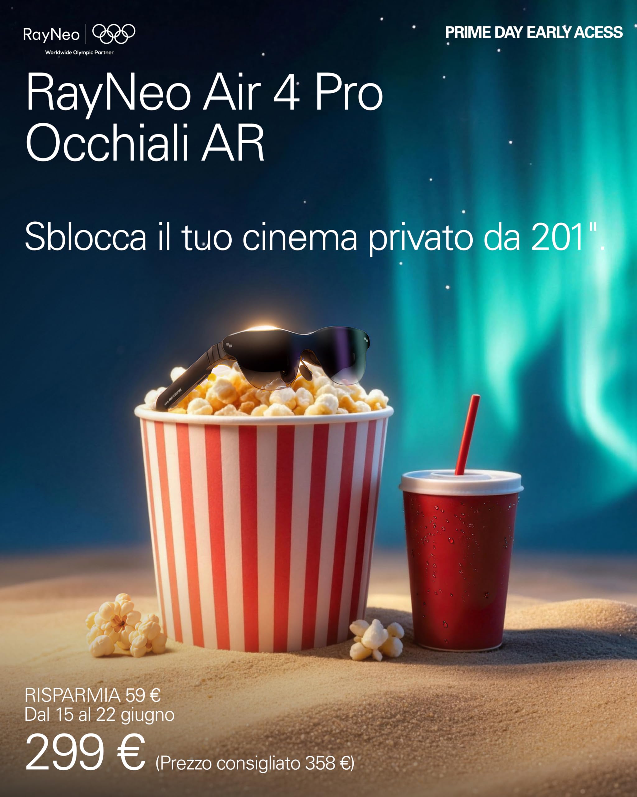 RayNeo Air 4 PRO Occhiali AR/XR, Display HDR10, Chip Vision 4000, Cinema Virtuale 201 Pollici, Audio di Bang & Olufsen, 3D per Film e Giochi per iPhone 17,16,15/Android/Switch 2/Mac/Steam Deck/PS4/5