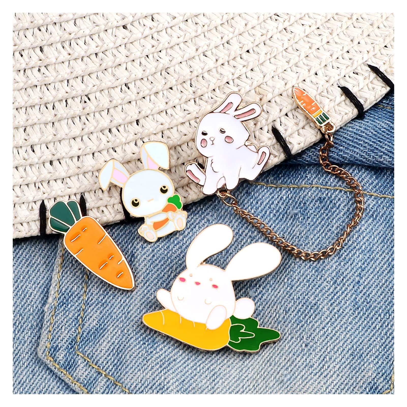 WXKAGF Brosche Karotte Emaille Pins Niedliche Kaninchen Kette Broschen Tiere Abzeichen Frauen Denim Jacken Kragen Anstecknadeln Cartoon Schmuck Geschenke