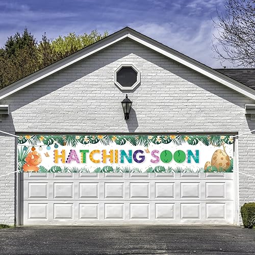 Miniatura 8 de INNORU Cartel de fondo grande de Hatching Soon, cartel de bienvenida para fiesta de dinosaurio de bebé, cartel de jardín de dinosaurio de primer
