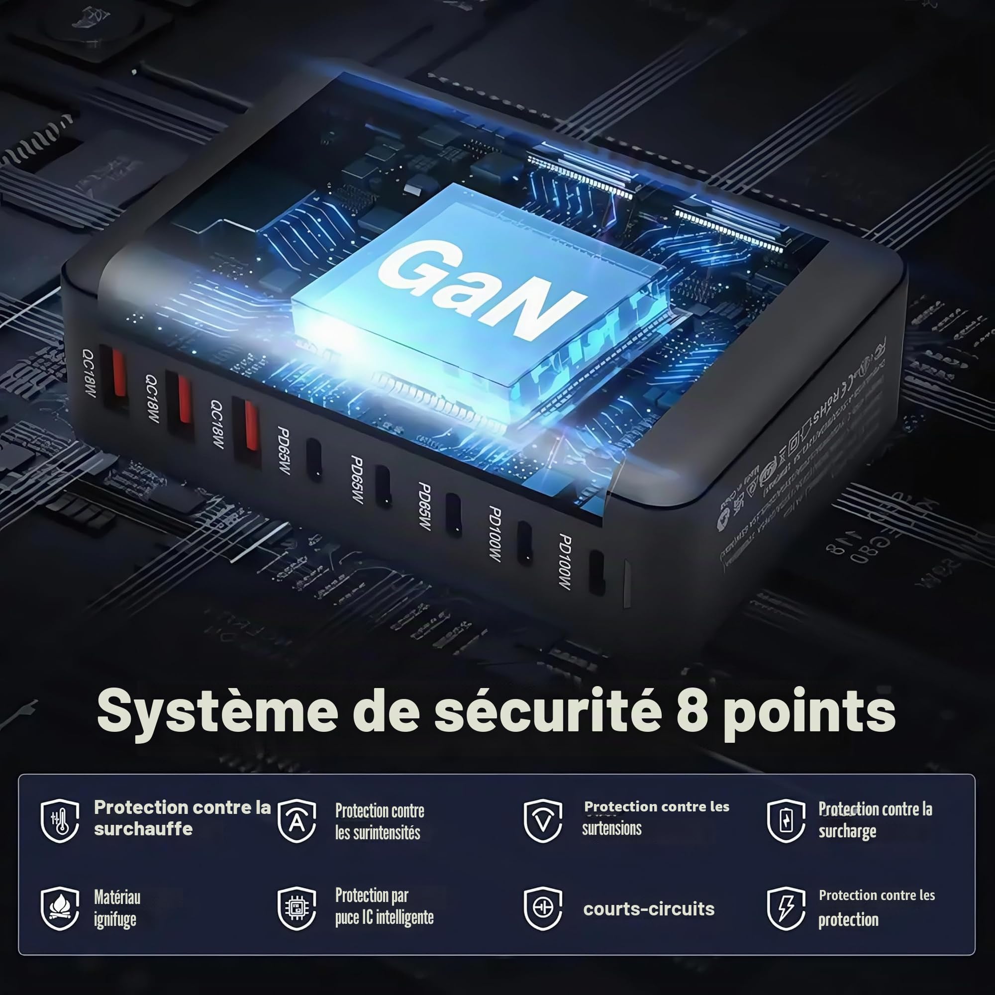 Chargeur USB C Station de Charge 440 W 8 Ports Multiprise USB Secteur