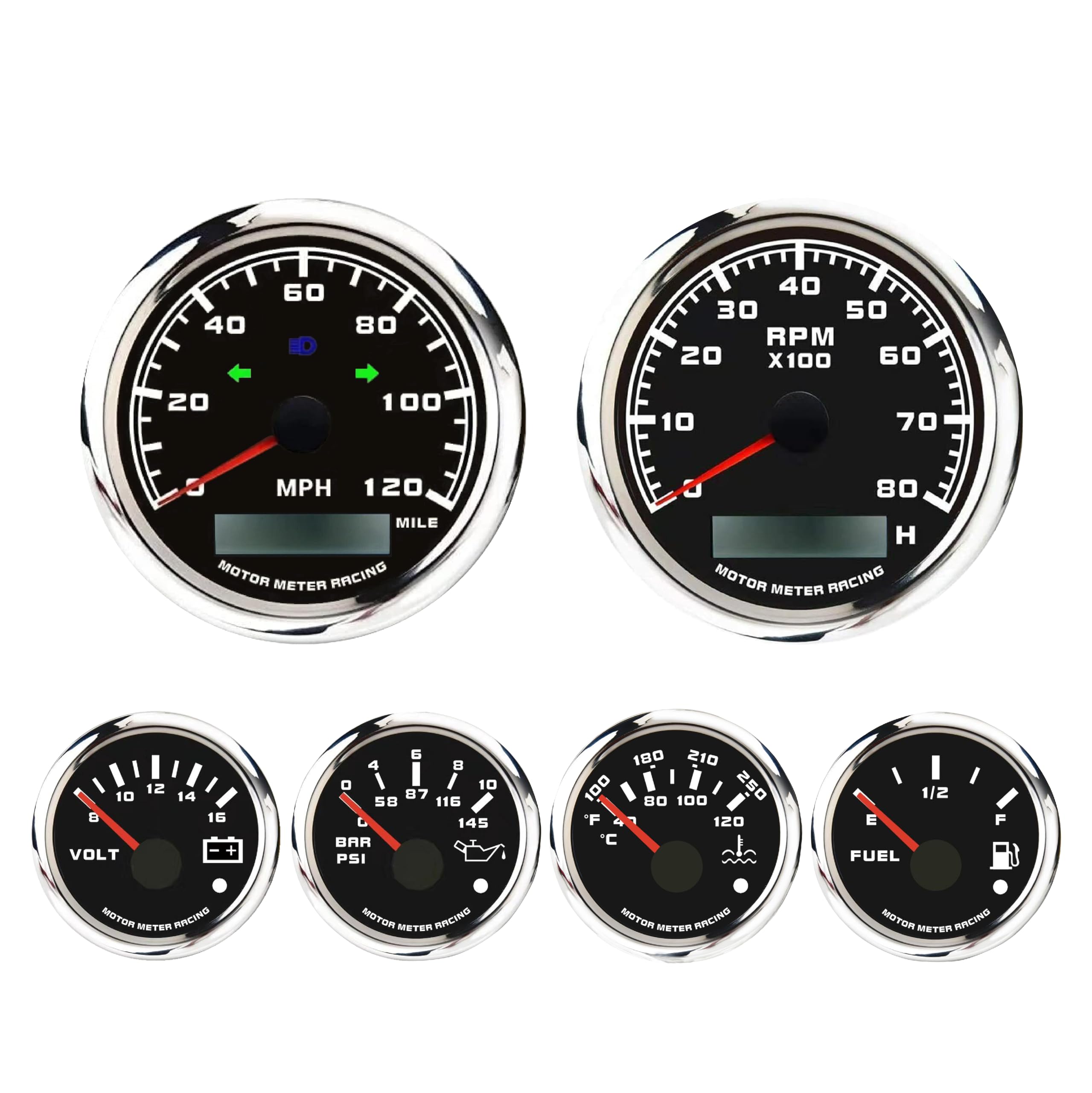 Motor Meter Racing 5 Gauge Set - Black Dial -13