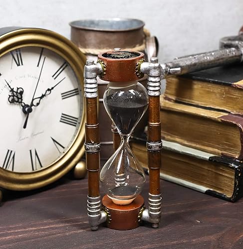 Miniatura 7 de Ebros Gift Past Present and Future Elegante Steampunk Gearwork Gadgets Sandtimer con Black Sands Figurita Victoriana Industrial Sci Fi Sand Timer