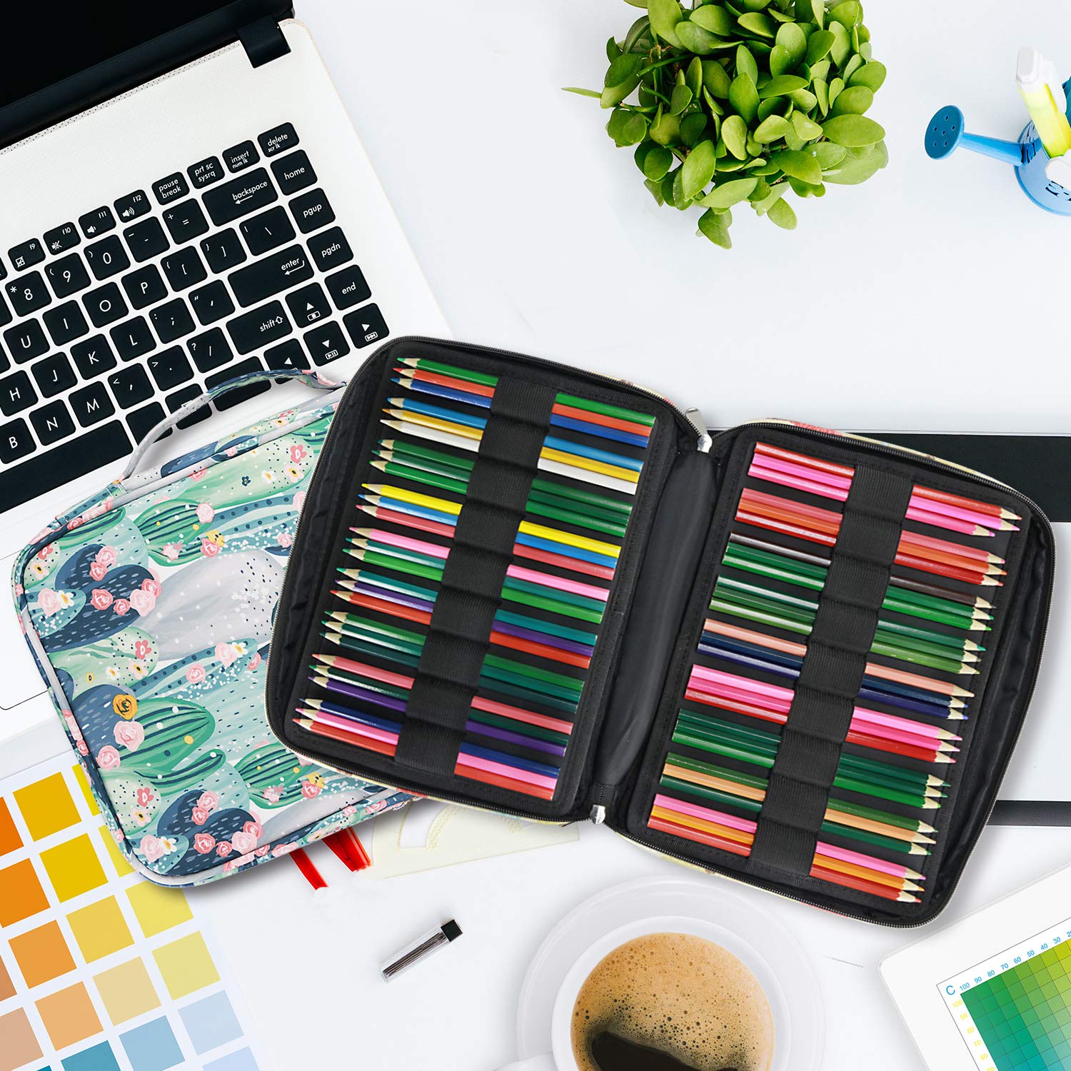 YOUSHARES Farbiges Federmäppchen mit mehrlagigem Halter für Prismacolor Buntstifte und Gelstifte für Erwachsene und Künstler (Kaktus)