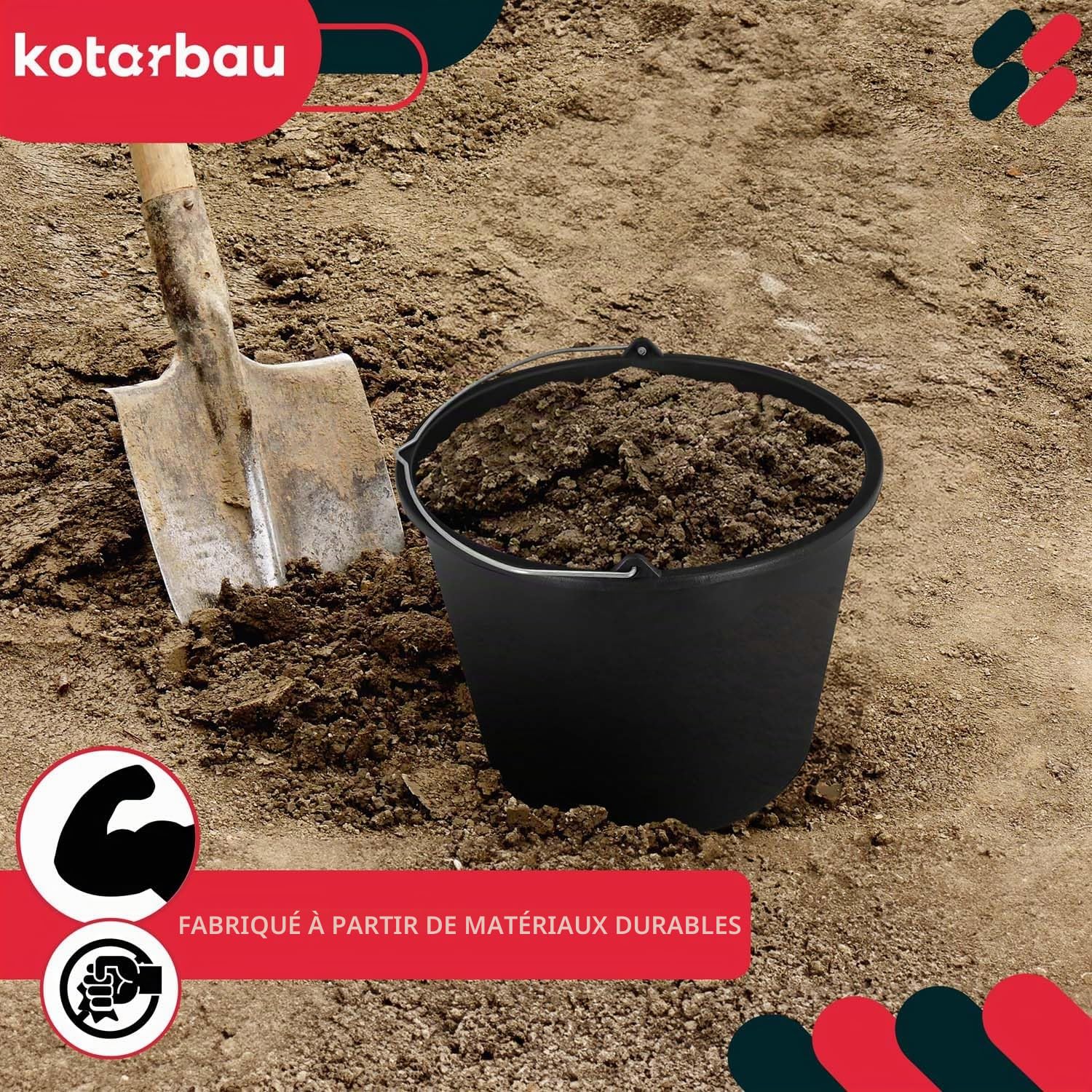 KOTARBAU® Jeu de 20 Seaux de Construction 16l Seau à plâtre Seau à mortier Seau à Ciment Seau à Eau Seau de Jardin Seau en Plastique Noir