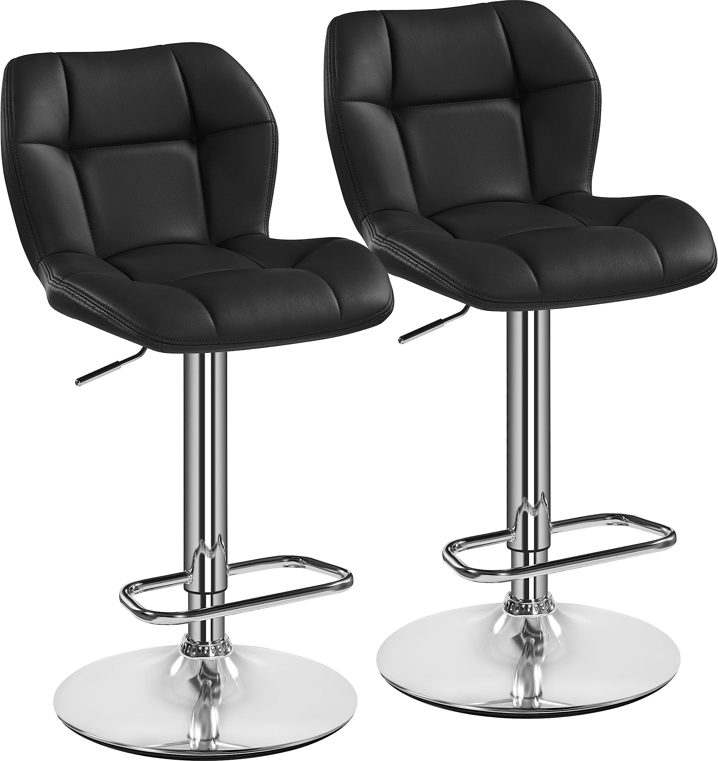 Yaheetech Bar Stools Set of 2, PU Leather Breakfast Bar Chairs, Swivel Height Adjustable Barstools, Counter Stools with Backrest for Home Kitchen, Restaurant, Black