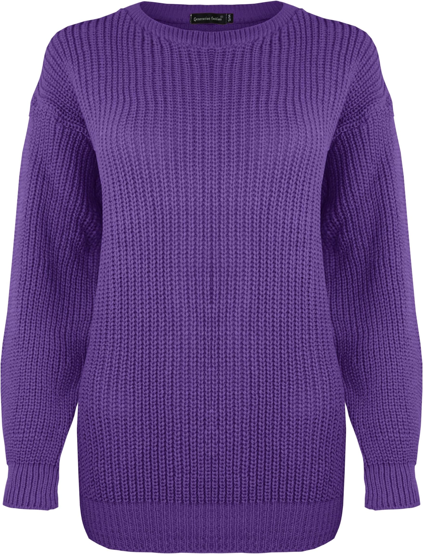 Generation FashionNew Ladies Women Relax Fitting Long Sleeve Knitted Baggy Jumper Oversized Sweater Crew Neck Winter Pullover Top