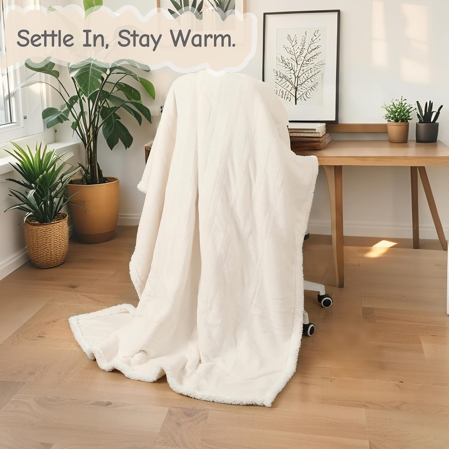 Electric Heated Blanket Throw Size 50"x60", Soft Flannel with Overheat Protection, 9 Adjustable Heat Settings & 10-Hour Auto-Off Timer, Fast Heating for Winter Comfort, White - Image 3