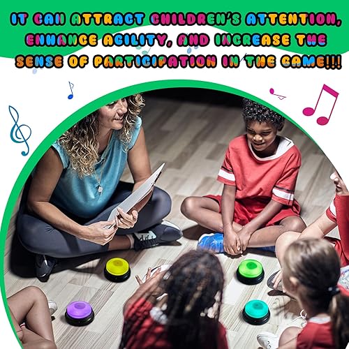 Miniatura 4 de Honoson 8 piezas de zumbadores de respuesta grabables brillantes con botón de respuesta, zumbadores de espectáculo de juegos, zumbador grabable,