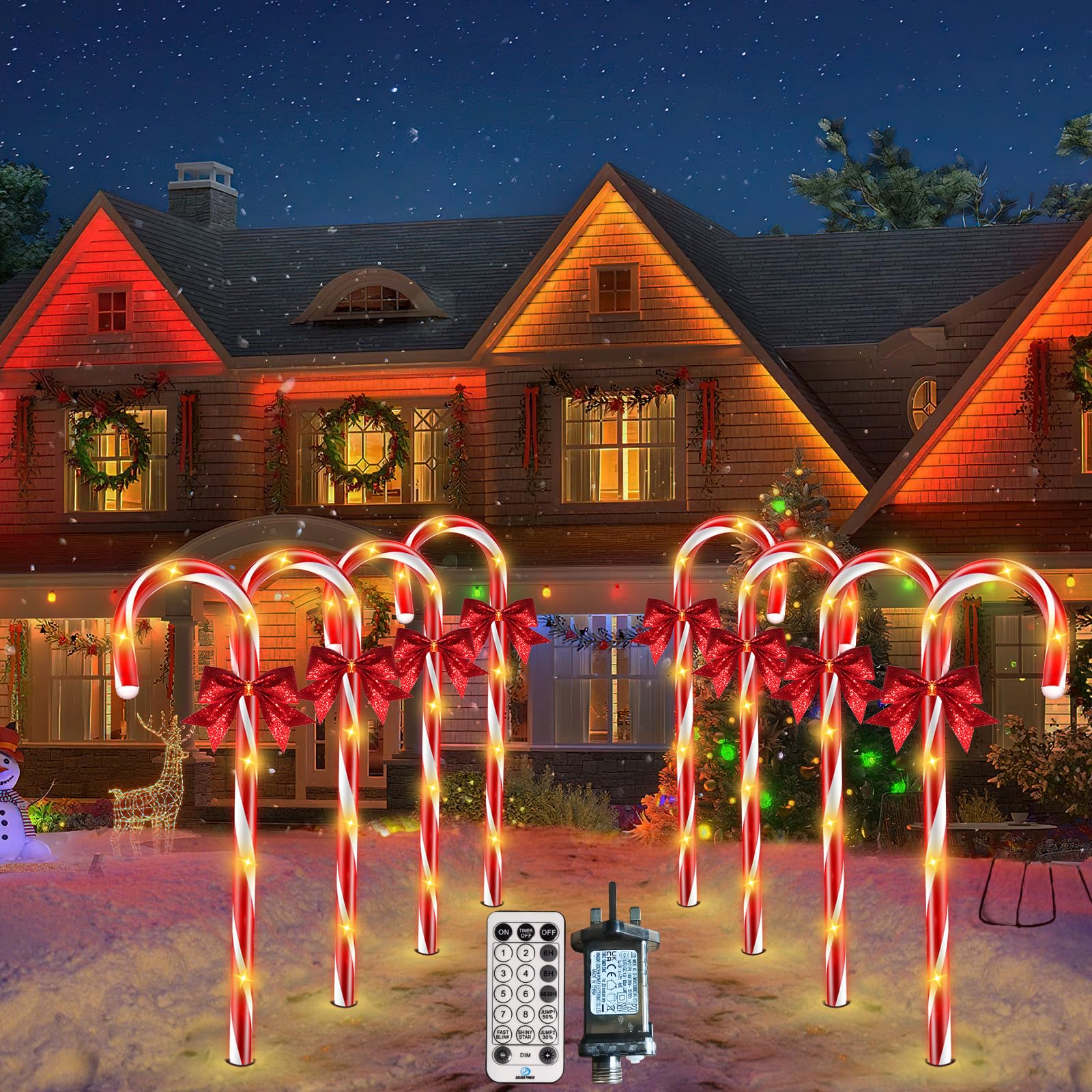 HELESIN Christmas Candy Cane Lights, 8 Packs 48 LEDs 12 Modes Xmas Lights