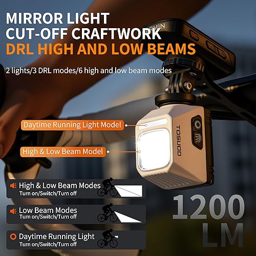 Miniatura 2 de Luz de bicicleta debajo montada para montar en la noche, haz de línea de corte de 1200 lúmenes, luz delantera recargable, 9 modos, IPX6 impermeable