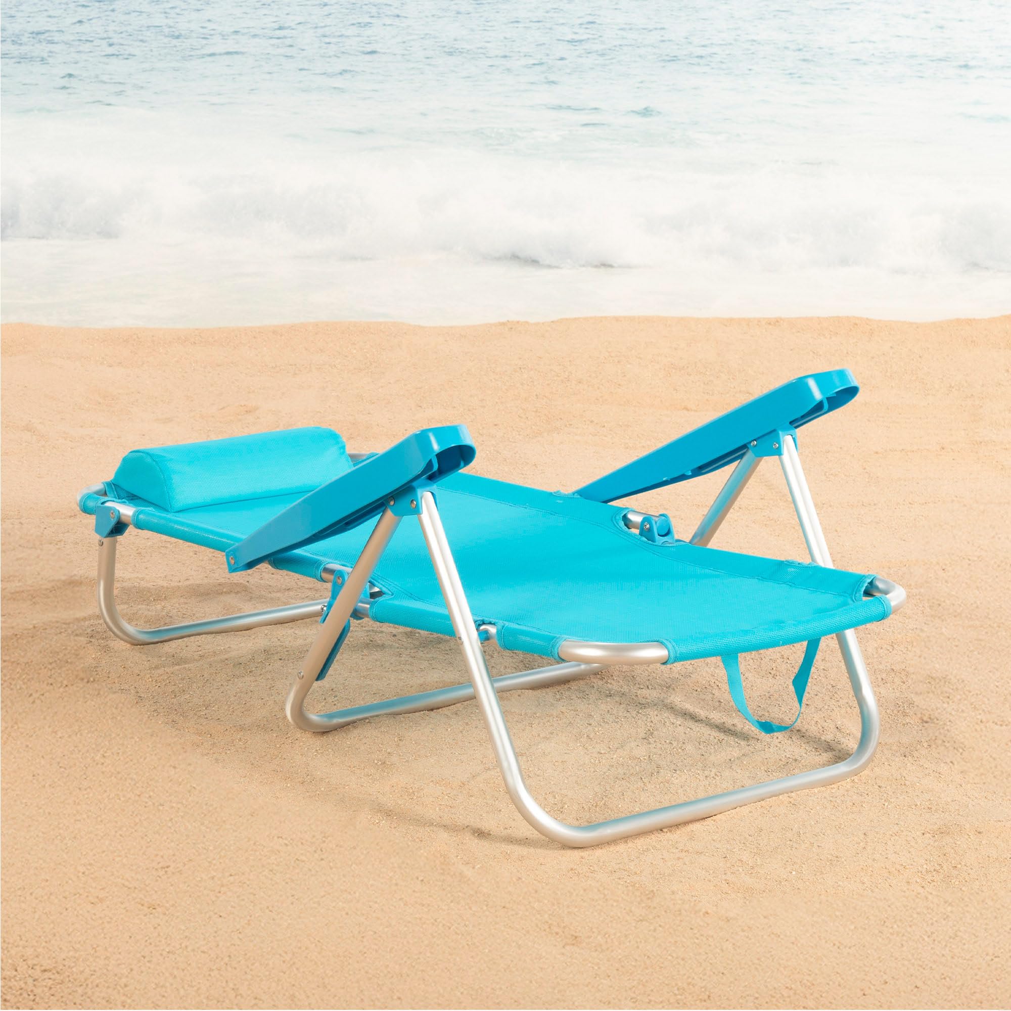 AKTIVE Silla de Playa Plegable, Multiposición, 5 Posiciones, Textileno y Aluminio, Azul, 48x46x84 cm, 110 kg, Respaldo Alto Acolchado
