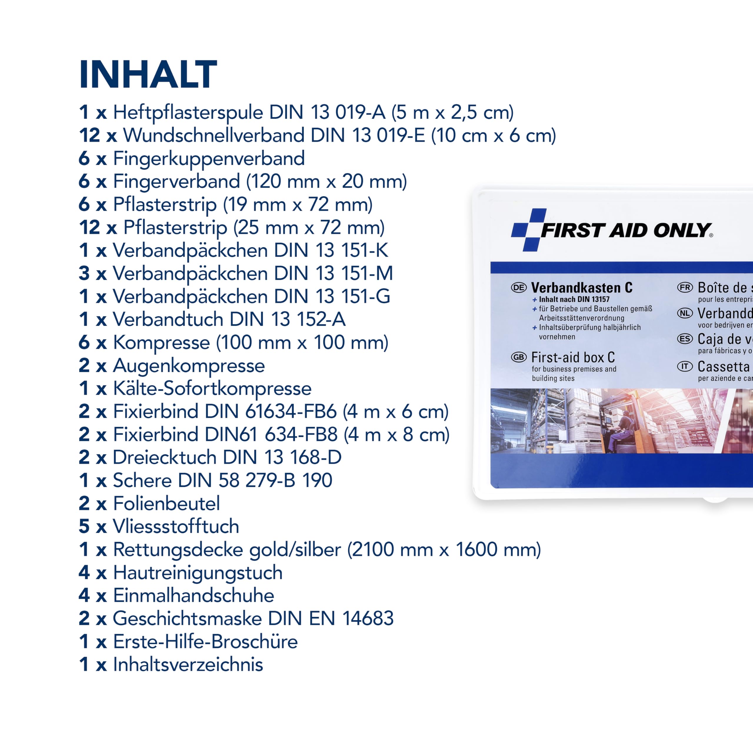 First Aid Only Verbandkasten C DIN 13157 | Erste Hilfe Koffer für Betriebe, Kfz und Haushalte gefüllt nach DIN 13157:2021 | Erfüllt Arbeitsstättenrichtlinien | P-51003 00 (Packung mit 4)