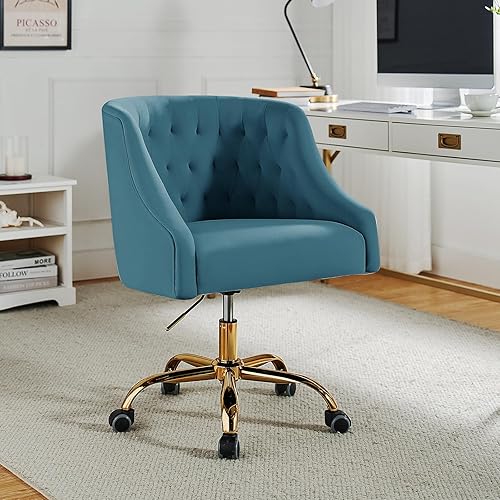 Silla de oficina en casa de terciopelo con base dorada, cómoda y moderna silla de escritorio, silla giratoria de altura ajustable para sala de