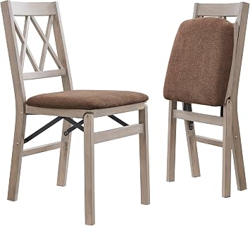 Stakmore Double X Folding Dining Chairs, Driftwood, 2 Pack | Folding Chair Set with Fabric Padded Seat for Indoor Use