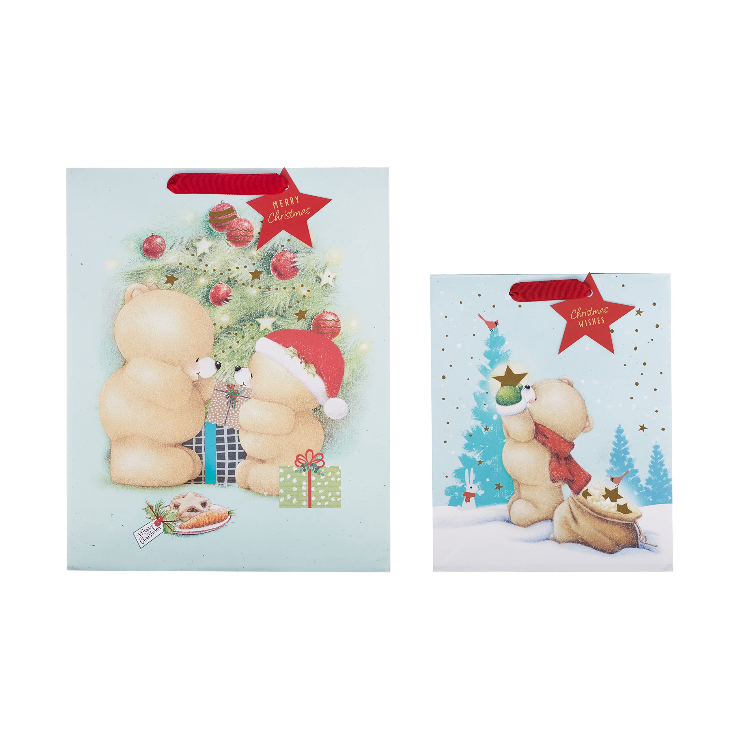 Hallmark Gift Bags, Gift Bags for Presents Pack of 2, Festive Designs, Christmas, Forever Friends, Bears, Cute, Red - Image 2
