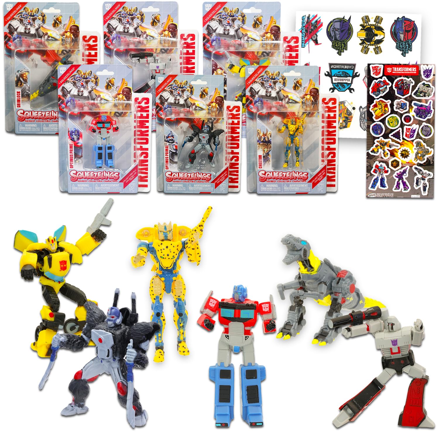 Transformers Mini Figures 6 Pack - Bundle with 4" Squishy Cupcake Topper Figurines Plus Stickers, Tattoos | Transformers Party Supplies