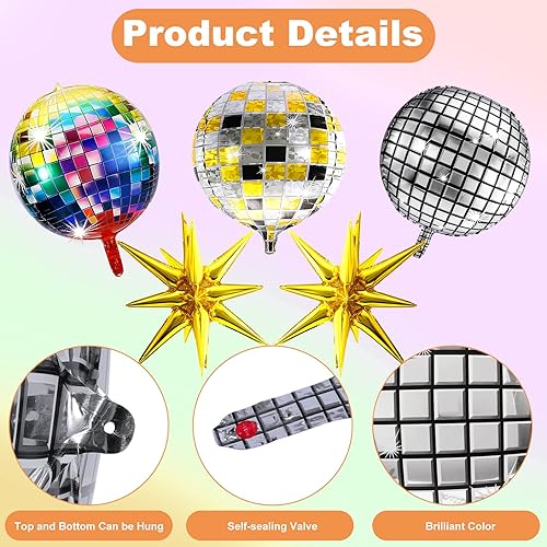 Miniatura 3 de 16 globos de bola de discoteca, globos de discoteca 4D, globos de fiesta de discoteca de 22 pulgadas, globos de papel de aluminio con estrella de