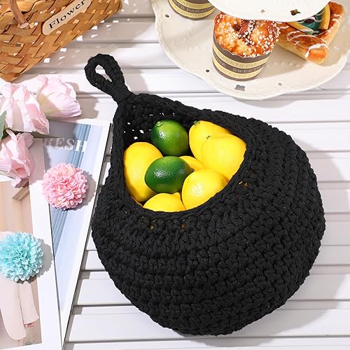 Miniatura 5 de Dandat Cestas de frutas colgantes grandes para cocina, diseño de lágrima, cestas de pared, soporte bohemio tejido a mano para cocina, verduras,