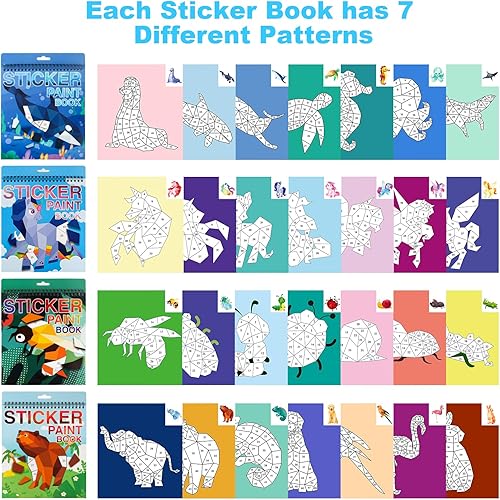 Miniatura 2 de Paquete de 4 pinturas por calcomanías para niños de 4 a 8 años, calcomanías por números, libros, regalos de cumpleaños, regalos de fiesta, juguetes