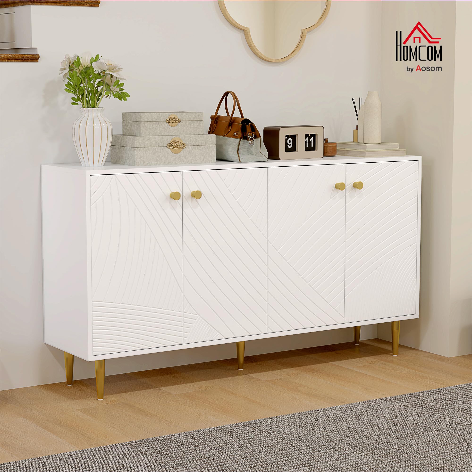 Buffet HOMCOM Blanc 120x40x90 Cm - 2 Portes + étagères Réglables - Meuble Rangement Salon/cuisine - 11