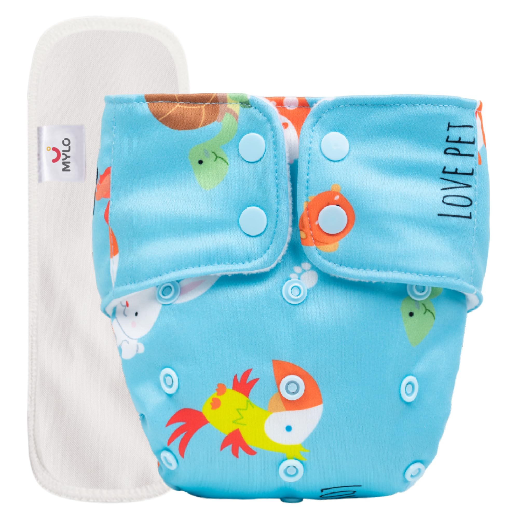Mylo Leak-Proof Baby Cloth Diaper Combo (1 Diapers + 1 Inserts) | Free Size (3M-3Y) | High Absorption | Quick Dry | Oeko-Tex Certified | Washable - Pet Love-image-12