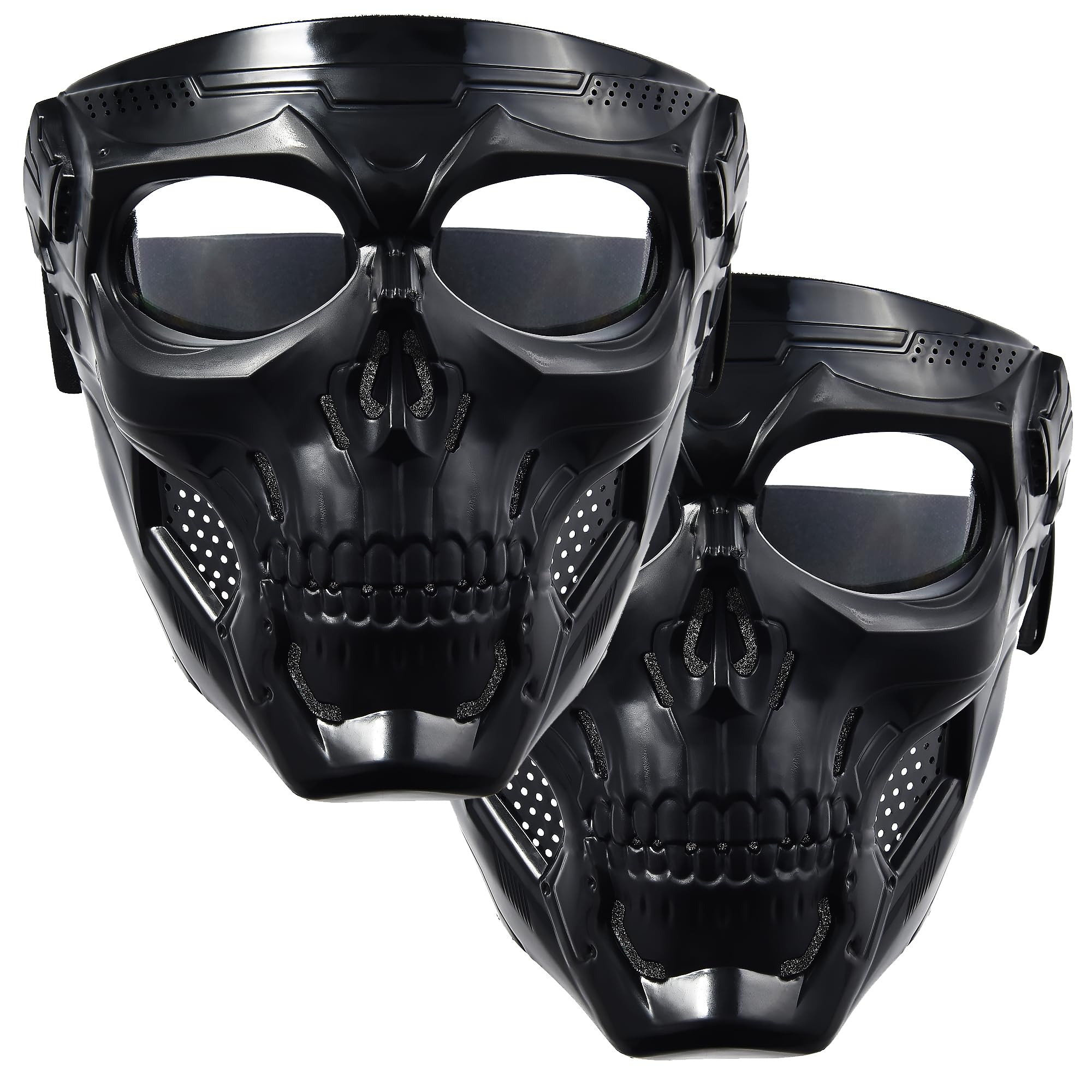 2Pcs Full Face Ghost Skeleton Mask - Clear Tactical Gear with Anti-Dust Shield for Paintball, Cosplay & Halloween Men & Kids Safety Protection Mask for Horror Costume, Cool Tactical Games & Face Cover