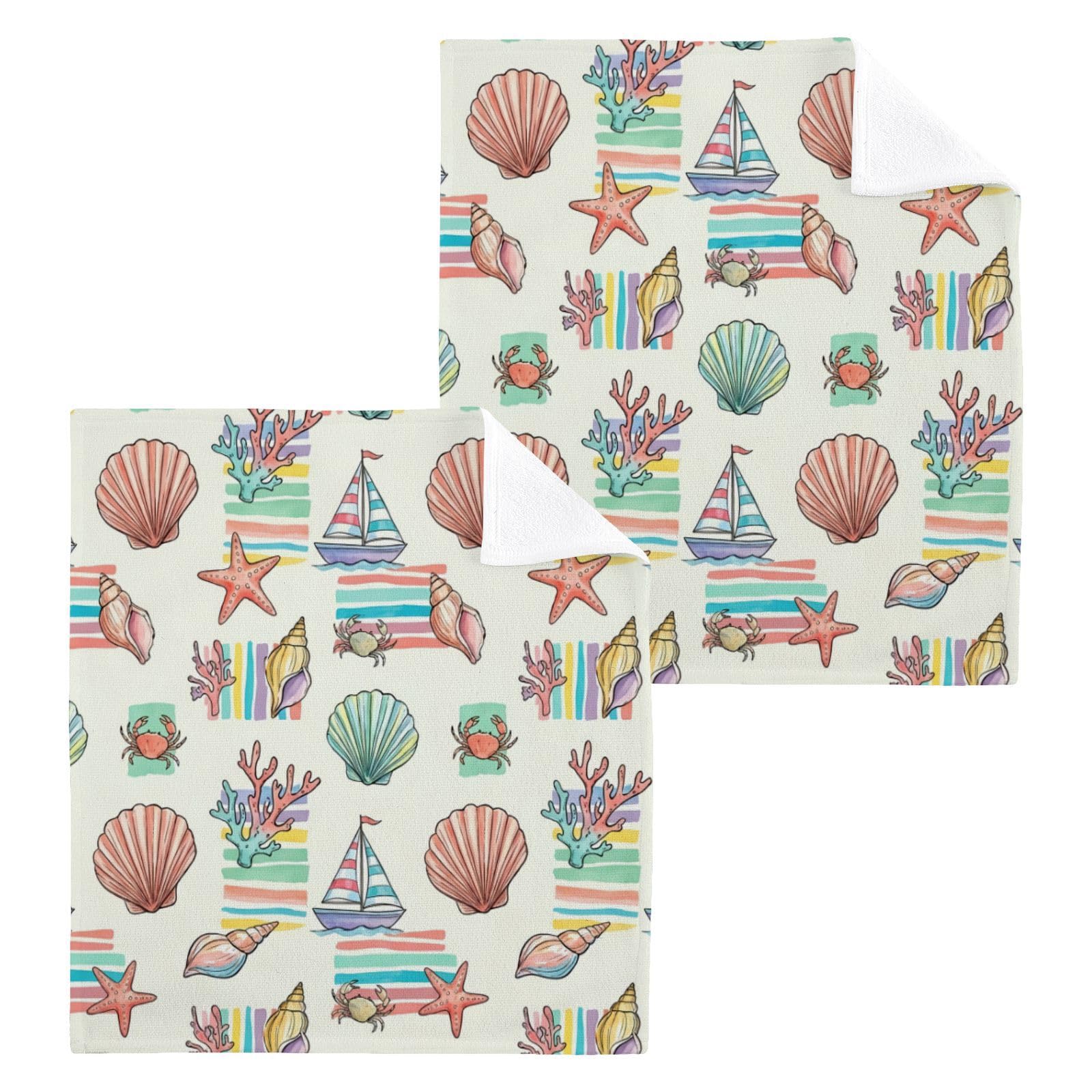 BOESI Rainbow Nautical Pattern 12x12in Cotton Washcloth,Face Towel