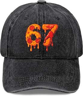 67 Six Seven 6 7 Pizza Chicken Nugget Kids Brainrot Meme Hat for Men Soft Washed Distressed Baseball Cap