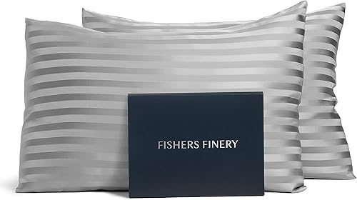 Fishers Finery Juego de fundas de almohada de seda de morera 100% pura de 0.984 in, buen ganador de limpieza (rayas grises, tamaño Queen, 2 unidades) disponible en Yaxa Peru