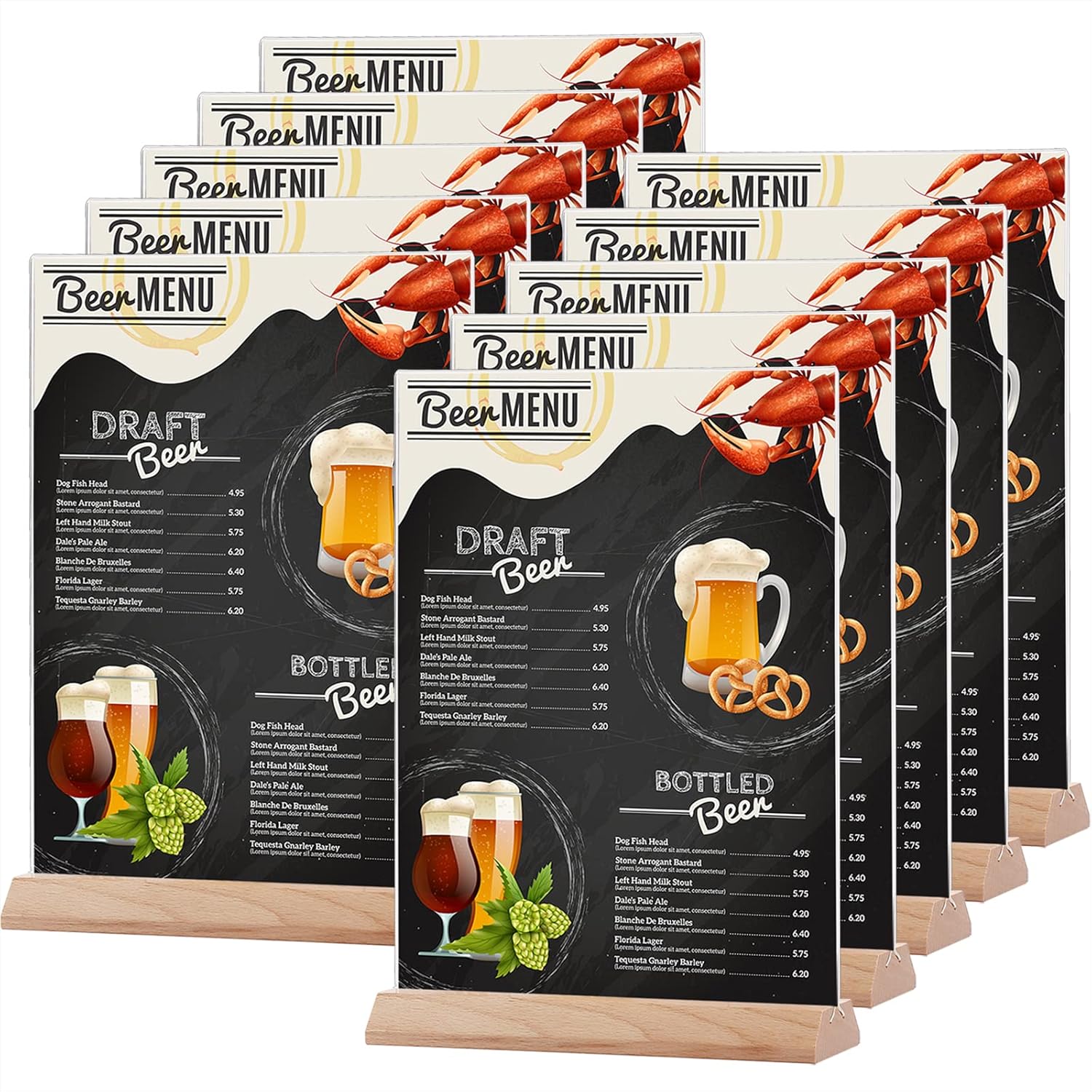 Srvnpioy A4 Acrylic Sign Holder Table Stands 10 Pack, A4 Wooden Menu