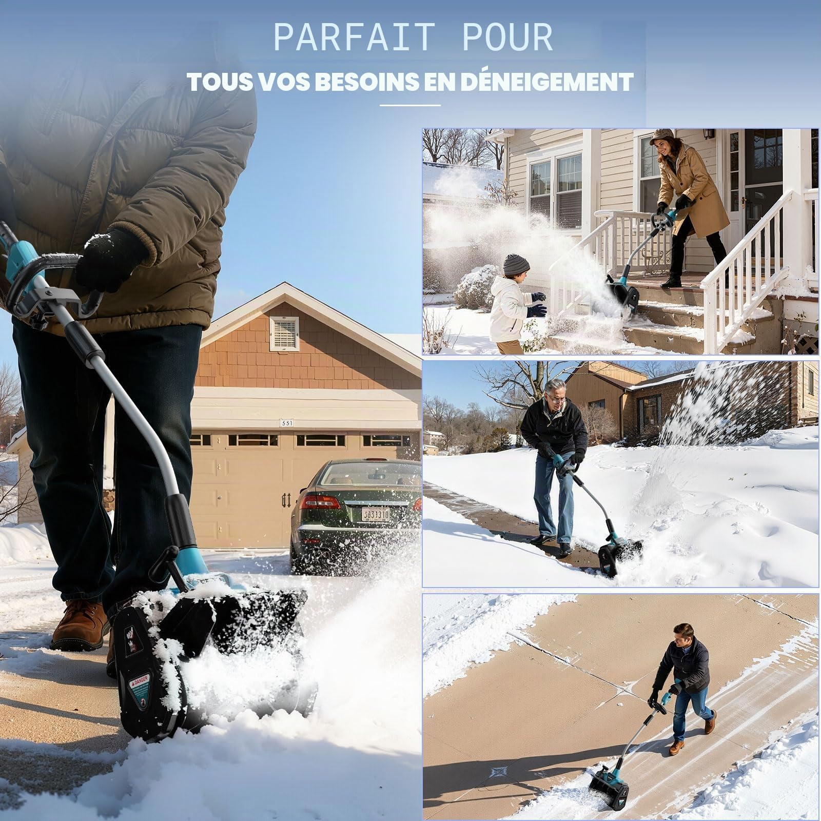 Ecarke Fraise à Neige sans Fil Compatible Makita 18V, Moteur Brushless 1000W, Hauteur 20 cm, Largeur 33,5 cm