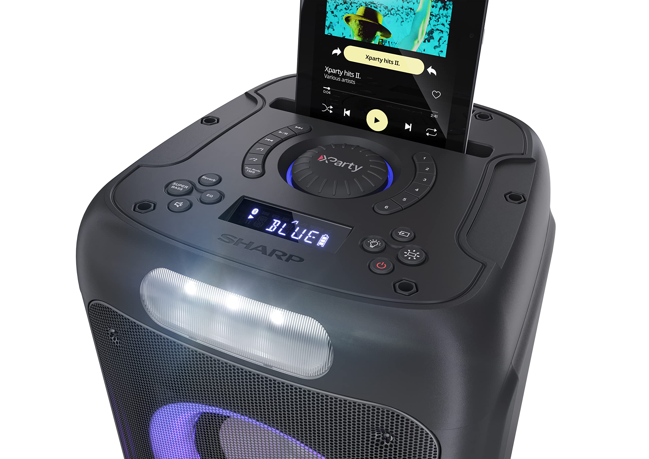 Sharp PS-949 Altoparlante per feste, 12 ore di riproduzione con batteria integrata, LED lampeggiante, streaming di musica wireless Bluetooth ed effetto super bass. | 200 W