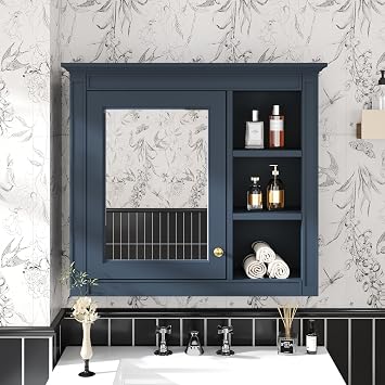 Virubi Bathroom Wall Cabinet with Mirror, 30 x 28 Medicine Cabinet with Mirror Door and Adjustable Shelves, Over Toilet Storage Cabinet, Wall-Mounted Bathroom Mirrors for Over Sink with Storage