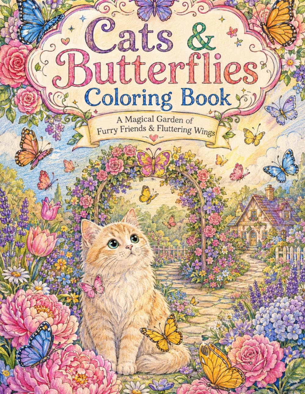 Cats & Butterflies Coloring Book: Adorable Cats and Beautiful Butterflies to Color