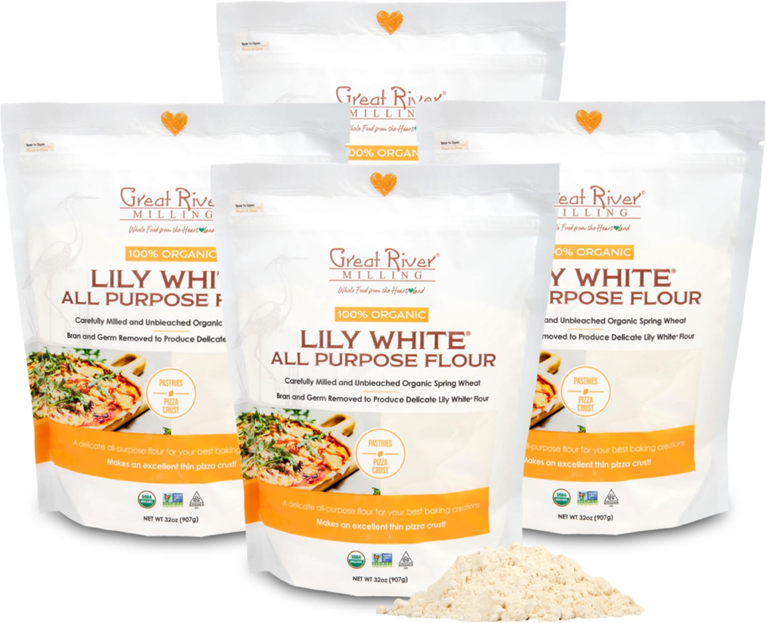 - Great River Organic Milling Lily White Organic All-Purpose Flour | Unbleached & Unbromated | Non-GMO, Kosher | Ideal for Bread, Cookies, Cakes, Pizza Dough & Everyday Baking | 2 Lb (Pack of 4)