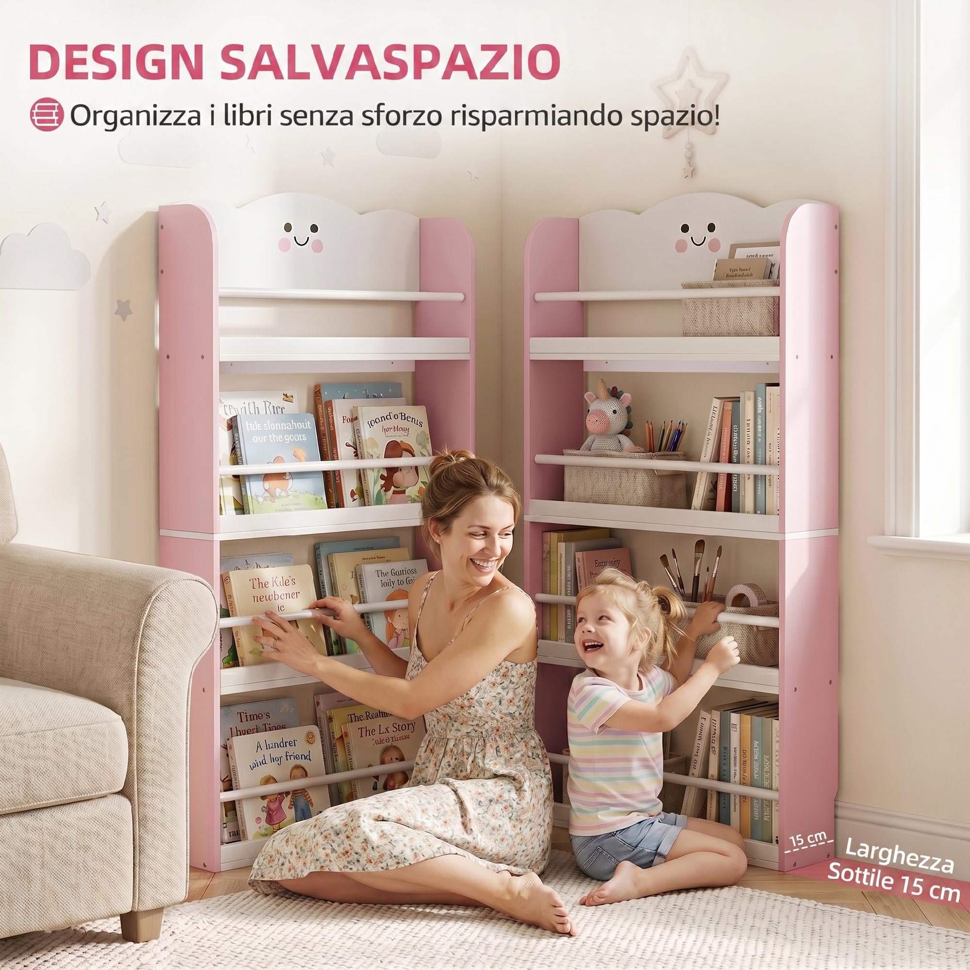 AIYAPLAY Libreria Montessoriana per Bambini 3-6 Anni 60x15x120.5cm Rosa