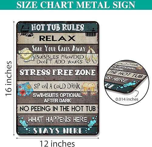 Miniatura 2 de V Vibepy Letrero de metal impreso con reglas de bañera de hidromasaje de 12 x 16 pulgadas, accesorios de bañera de hidromasaje, letrero de
