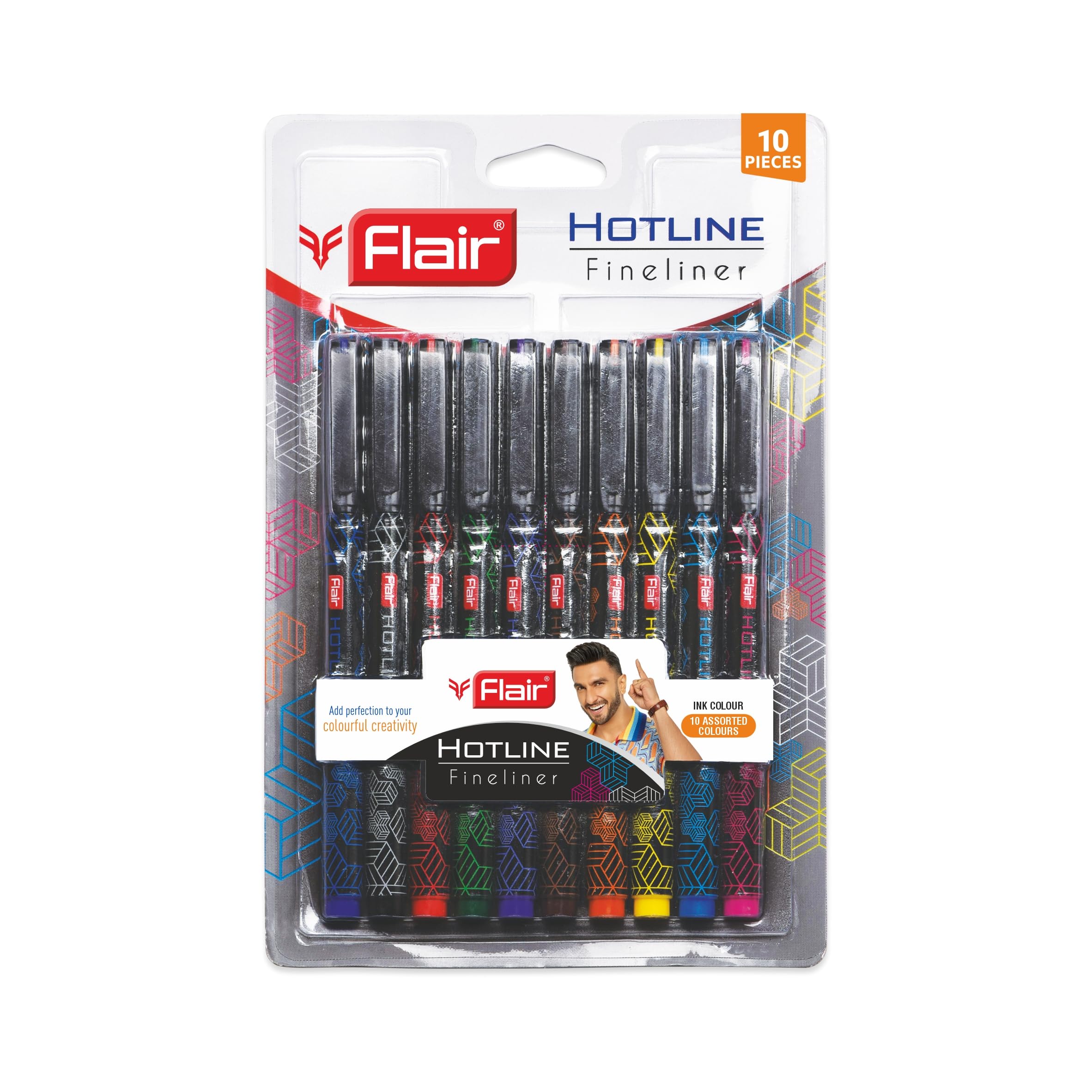 FLAIR Hotline Fineliner Metal Tip Pen | Tip Size 0.7 to 1 mm | Comfortable Grip | Fineliner Pens Set For Mandala, Sketching, Doodling, Journal and Outline | 10 Shades.|Multicolor