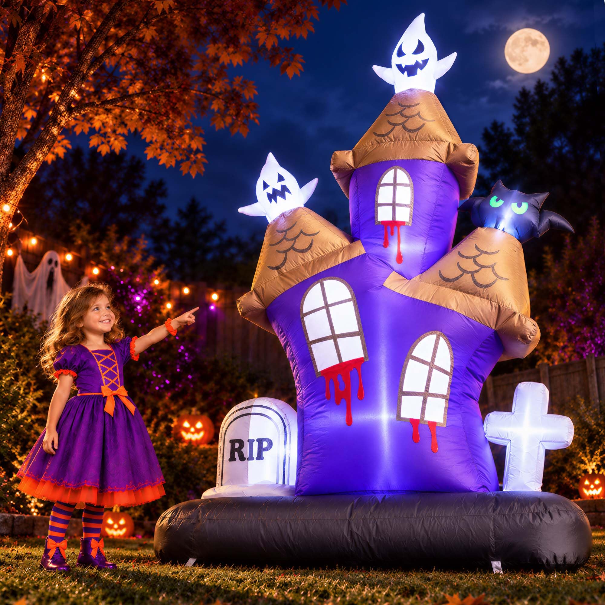 6.2FT Inflatable Halloween Decoration Outdoor Blow Up Castle Yard LED Decor