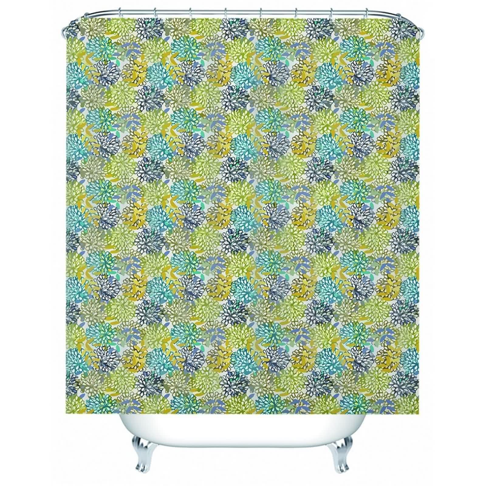 Rideau de douche imperméable séchage rapide textile lavable motif fleuri jaune vert durable